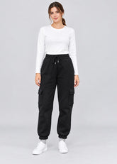 Women’s Black Fleece Cargo Joggers with 5 Pockets – FNT 010