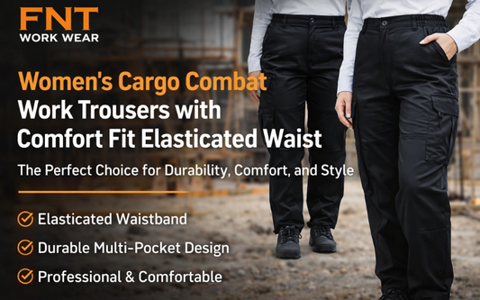 Women Cargo Combat Work Trousers with Comfort Fit Elasticated Waist