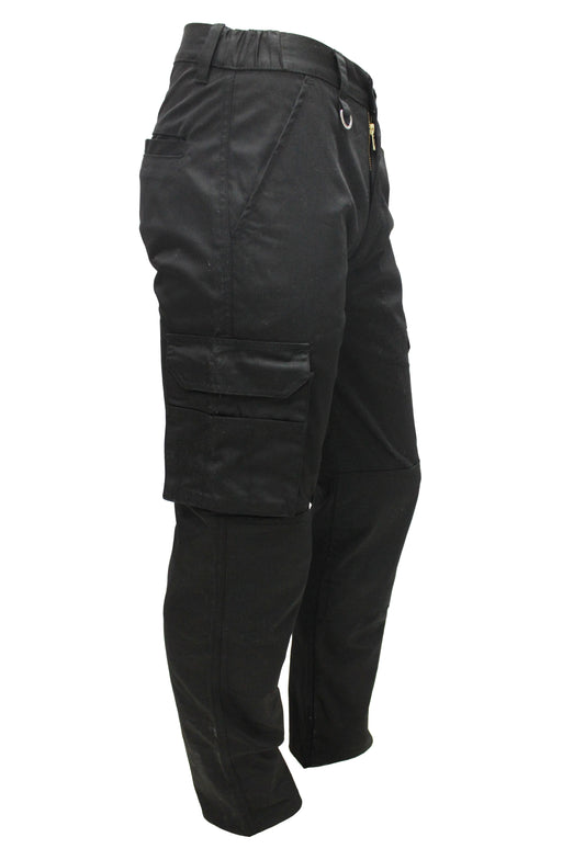 FNT Workwear Black Mens Cargo Combat Work Trouser Multi Pockets Work Pants with Semi Elasticated Waist Band Knee Pad Pockets Button & Zip Fly - FNT WorkWear