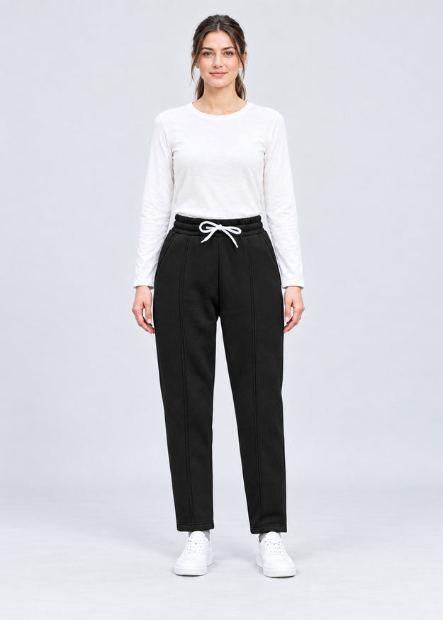 Women’s Pintuck Straight Leg Fleece Joggers with Pockets – FNT 009