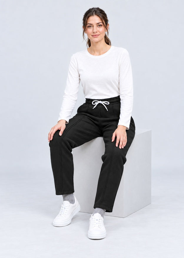 Women’s Pintuck Straight Leg Fleece Joggers with Pockets – FNT 009