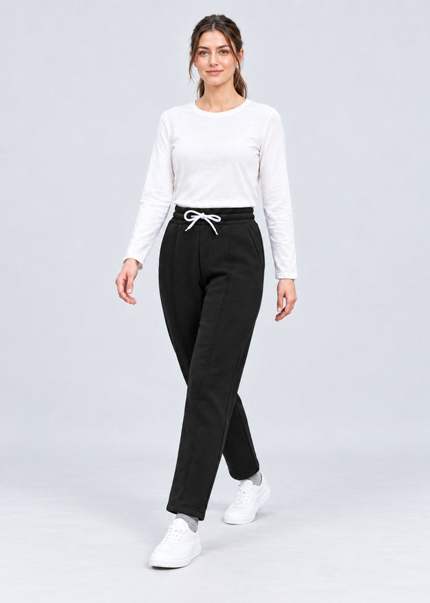 Women’s Pintuck Straight Leg Fleece Joggers with Pockets – FNT 009