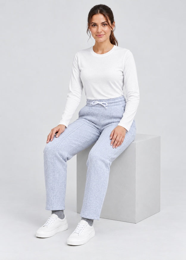 Women’s Pintuck Straight Leg Fleece Joggers with Pockets – FNT 009
