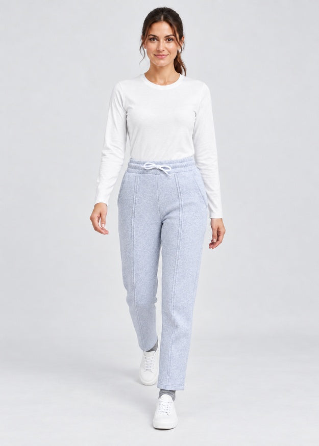 Women’s Pintuck Straight Leg Fleece Joggers with Pockets – FNT 009