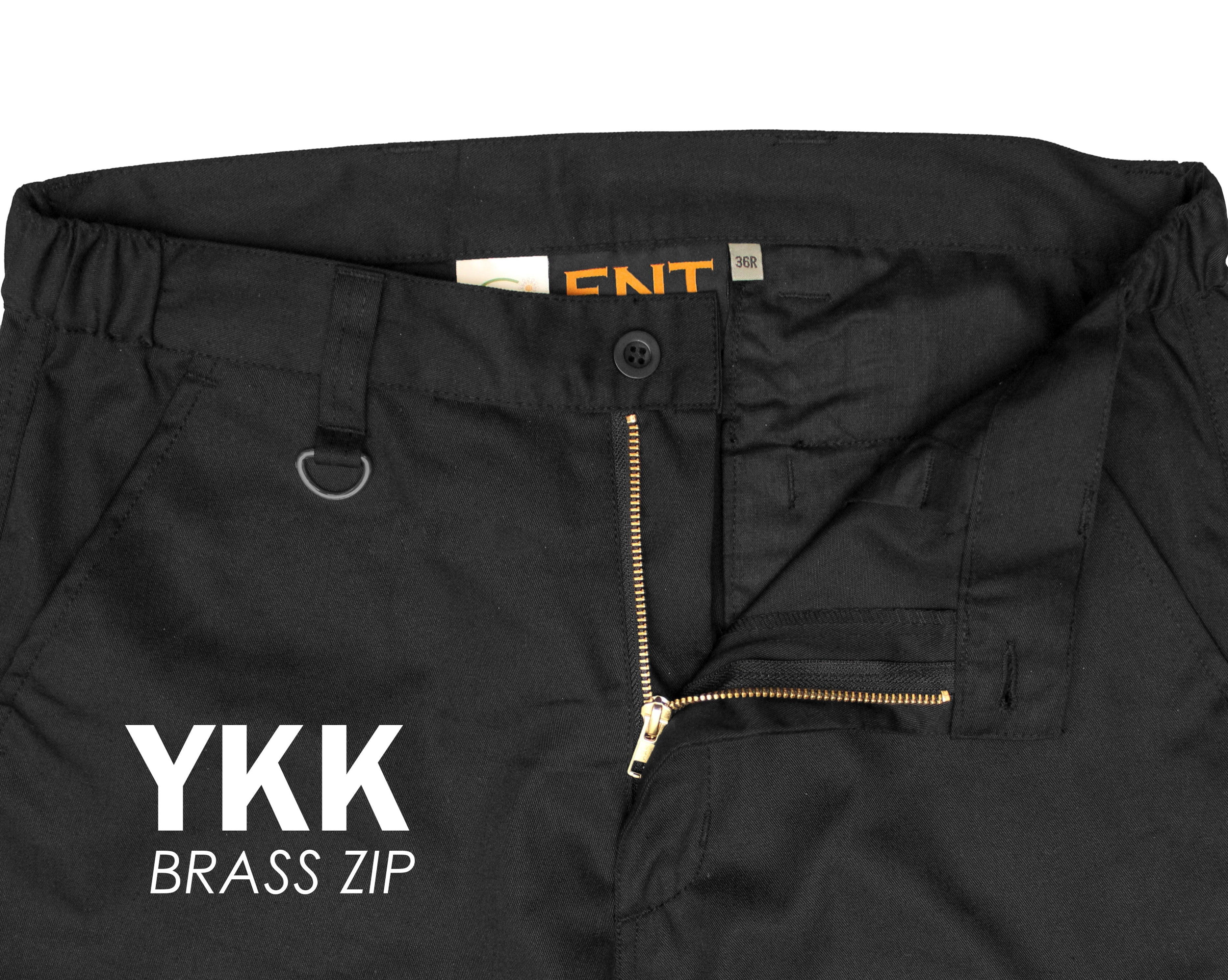 FNT Workwear Black Mens Cargo Combat Work Trouser Multi Pockets Work Pants with Semi Elasticated Waist Band Knee Pad Pockets Button & Zip Fly - FNT WorkWear
