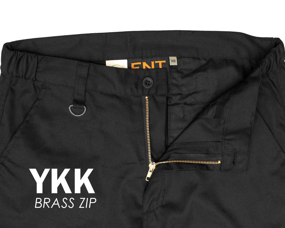 FNT Workwear Black Mens Cargo Combat Work Trouser Multi Pockets Work Pants with Semi Elasticated Waist Band Knee Pad Pockets Button & Zip Fly - FNT WorkWear