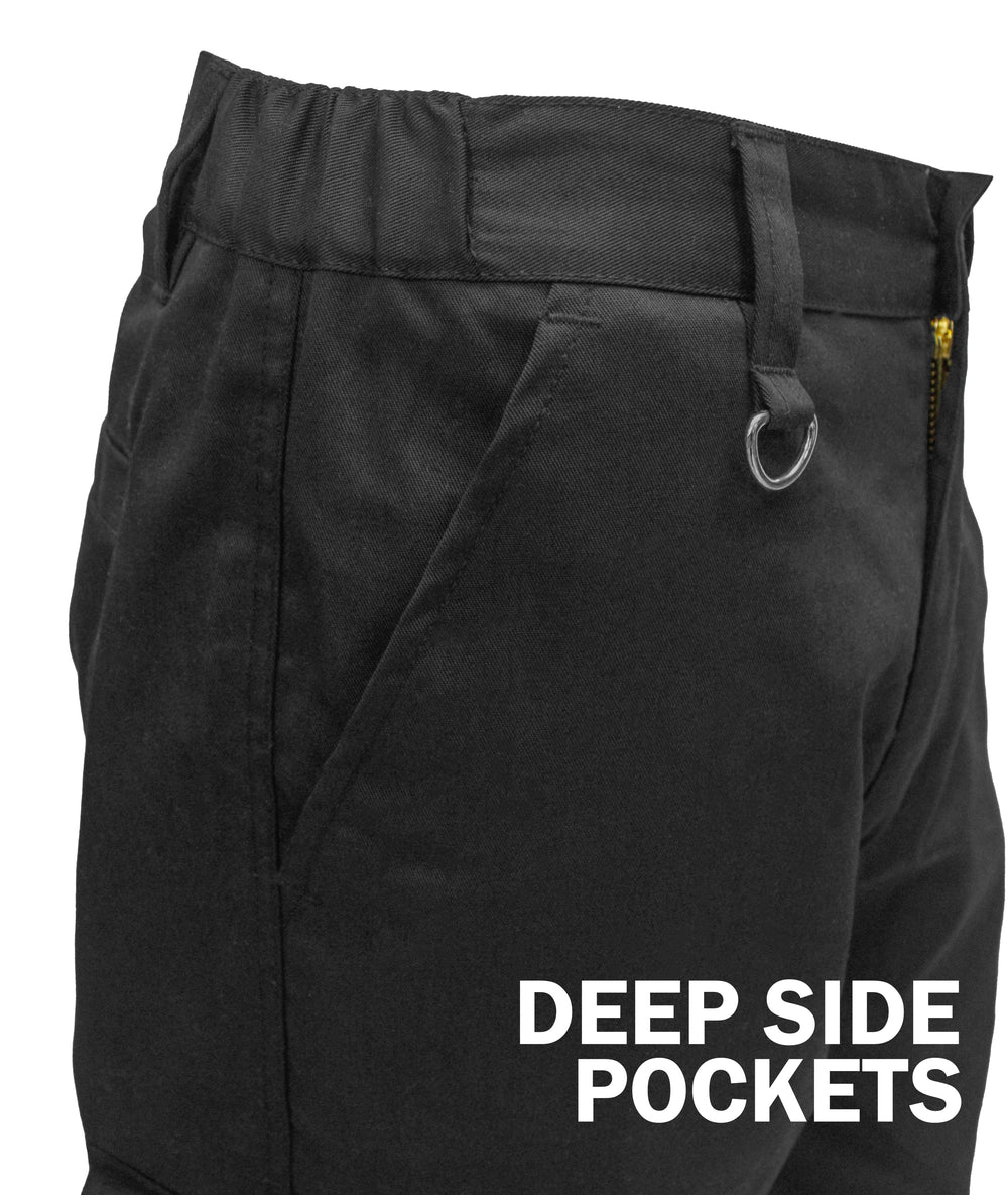 FNT Workwear Black Mens Cargo Combat Work Trouser Multi Pockets Work Pants with Semi Elasticated Waist Band Knee Pad Pockets Button & Zip Fly - FNT WorkWear