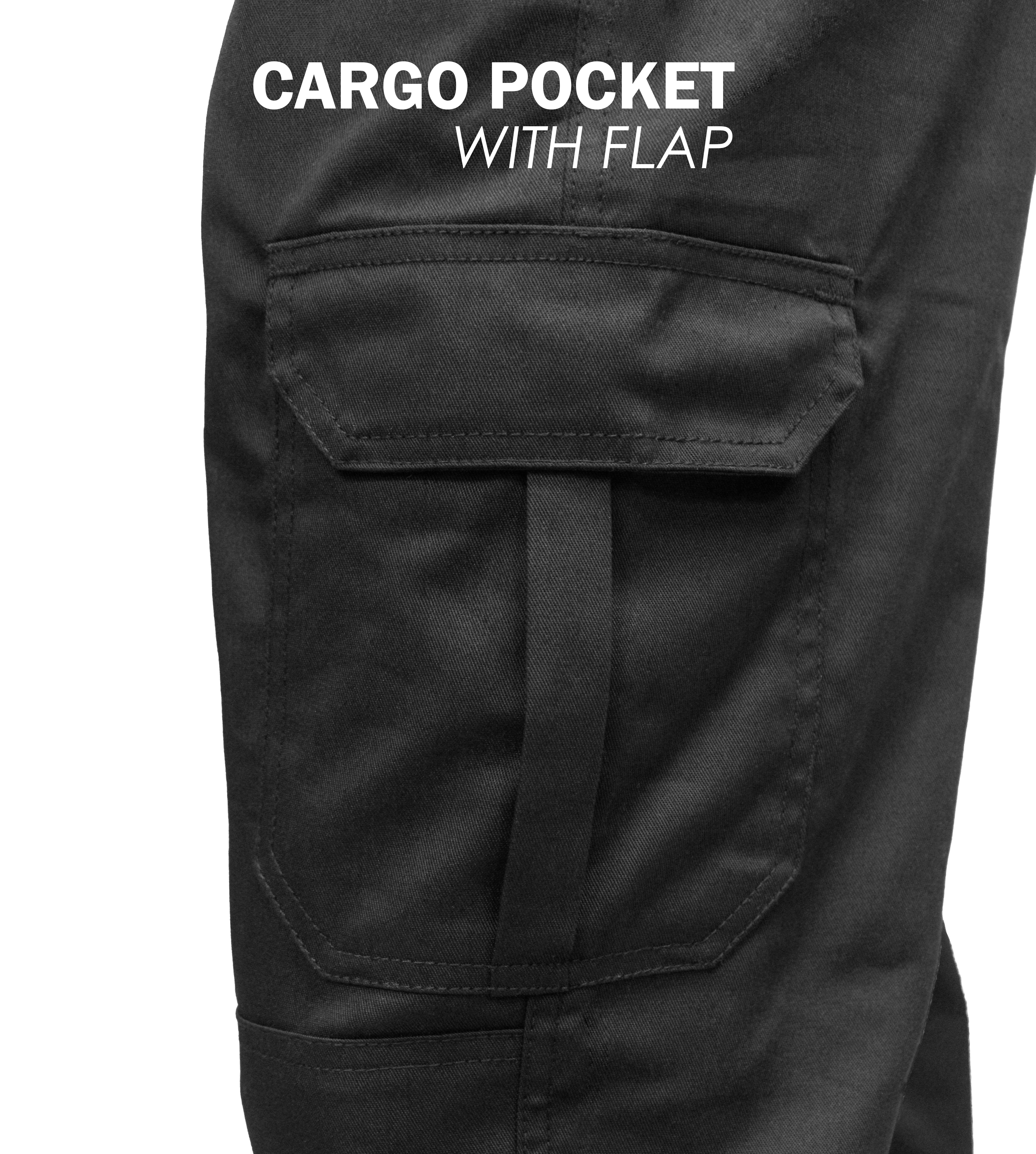 FNT Workwear Black Mens Cargo Combat Work Trouser Multi Pockets Work Pants with Semi Elasticated Waist Band Knee Pad Pockets Button & Zip Fly - FNT WorkWear