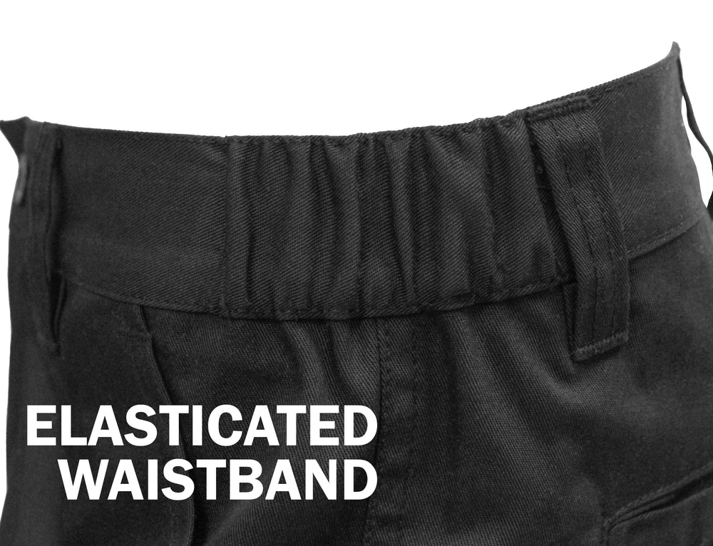 FNT Workwear Black Mens Cargo Combat Work Trouser Multi Pockets Work Pants with Semi Elasticated Waist Band Knee Pad Pockets Button & Zip Fly - FNT WorkWear