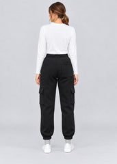 Women’s Black Fleece Cargo Joggers with 5 Pockets – FNT 010