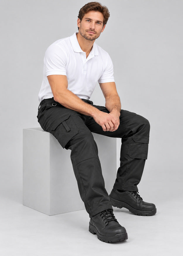 Men’s Black Cargo Work Trousers with Knee Pad Pockets – FNT 200