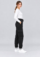 Women’s Black Fleece Cargo Joggers with 5 Pockets – FNT 010