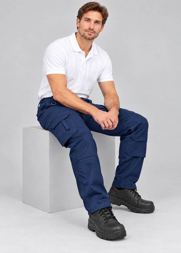 Men’s Black Cargo Work Trousers with Knee Pad Pockets – FNT 200
